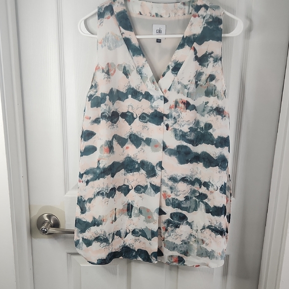 Cabi Pink Green Gelato Watermark Print V Neck Sleeveless Layered Women Top - Picture 6 of 7